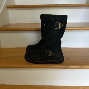 UGG Black Mid-Calf Boots with Gold Buckles